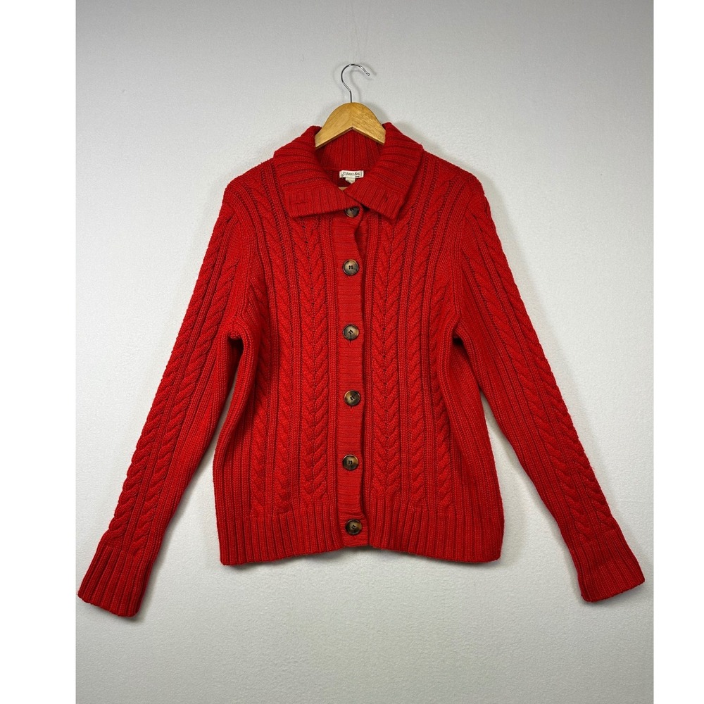 Grandmacore St. Johns Bay Womens 1X Red Cable Knit Button Front Cardigan Sweater